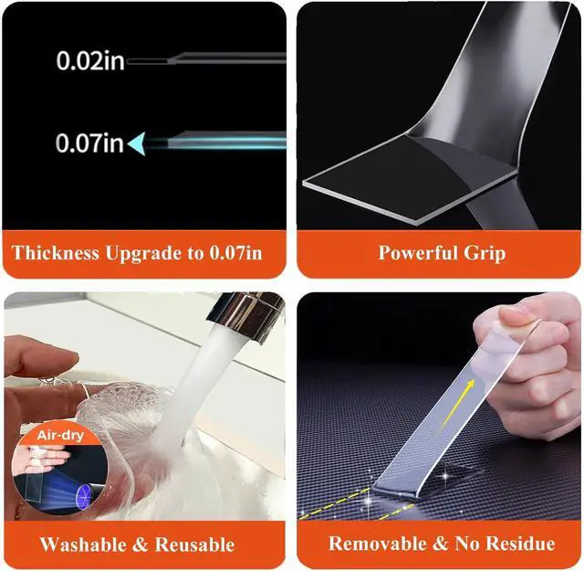 Alt view image 4 of 7 - Double Sided Heavy Duty Extra Strong Adhesive Tape - 1.2 Inch x 10 feet - Removable Nano Tape for Poster Carpet Picture Hanging Strip Rug Wall Outdoor - Adhesive Multipurpose Clear Mounting Tape
