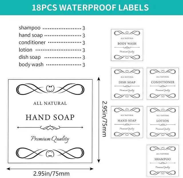 Alt view image 2 of 6 - 18 Pcs Waterproof Soap Labels Lotion Labels Reusable Bathroom Label Stickers Kitchen Hand Soap Dispenser Label Stickers for Shampoo and Body wash Travel Bottles (White)