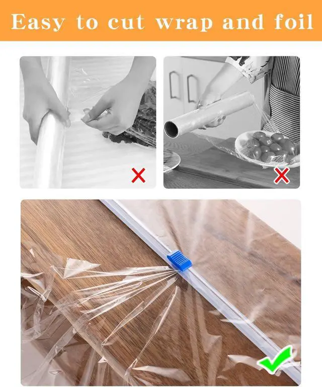Alt view image 4 of 5 - Plastic Wrap Slide Cutter - 4 Sticks Self-Adhesive Fit 12" Roll Plastic Wrap Sliding Cutter for Foil Wax Paper Parchment Paper - Wrapping Paper Cutter Replacement Fit Most Brands Wrap Dispenser