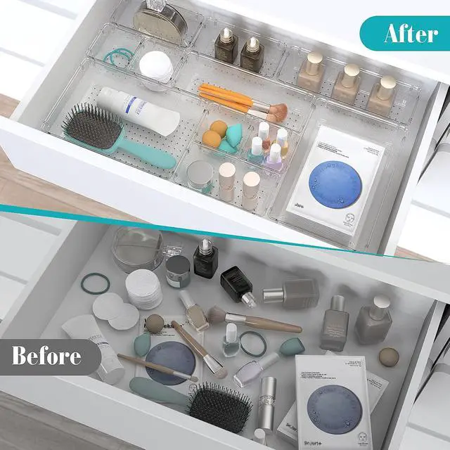 Alt view image 4 of 6 - 7 PCS Plastic Drawer Organizers Set, 4 Size Desk Drawer Organizer Trays
