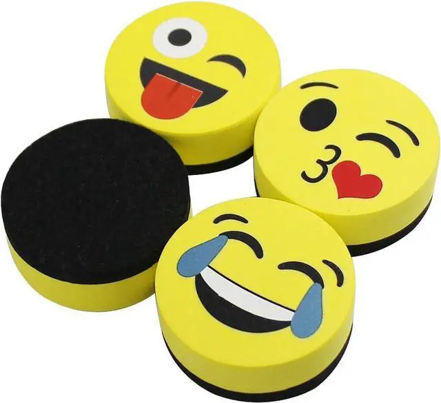 Main image of VIZ-PRO Magnetic Smiley Face Circular Whiteboard Eraser / 4 Pack of 2" Dry Erase Erasers