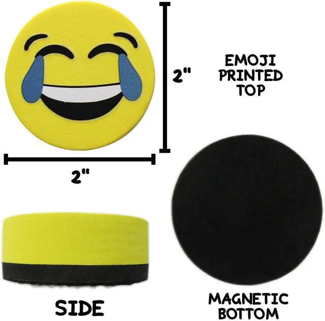 Alt view image 3 of 5 - VIZ-PRO Magnetic Smiley Face Circular Whiteboard Eraser / 4 Pack of 2" Dry Erase Erasers