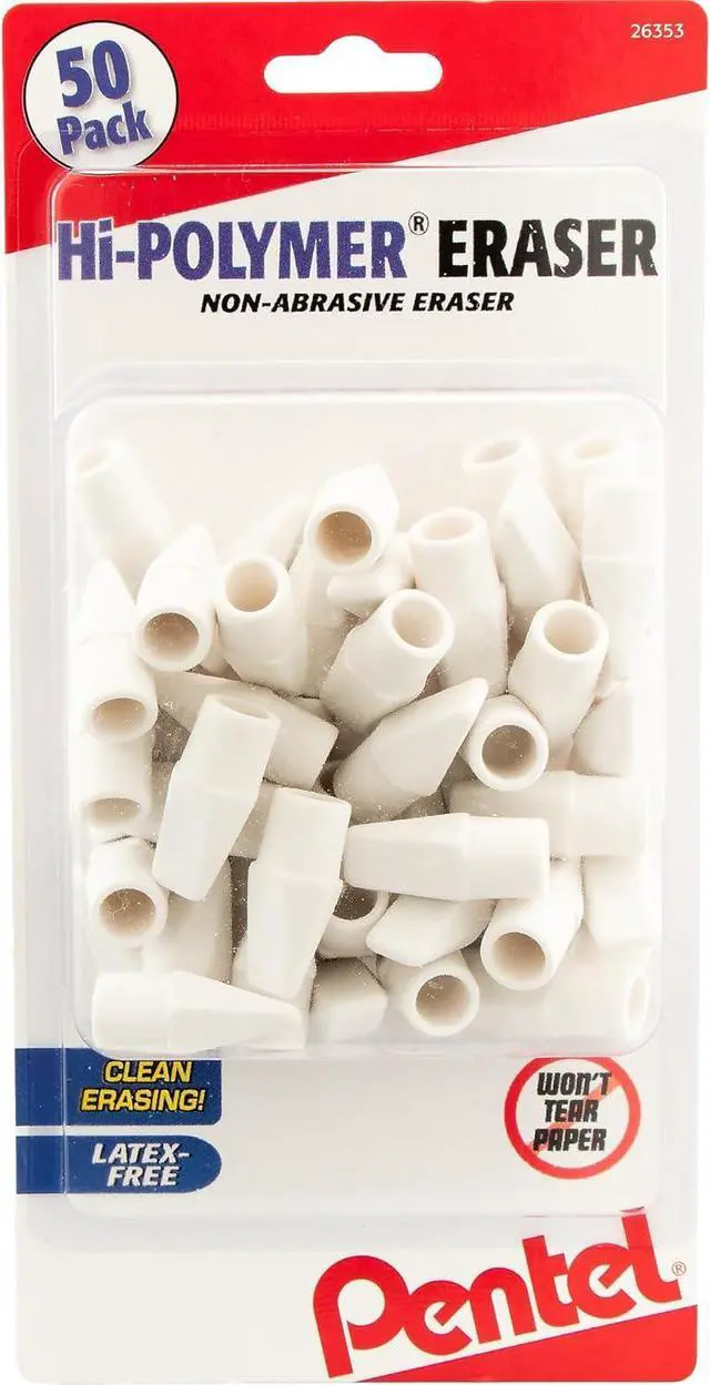 Main image of Pentel Hi-Polymer White Cap Erasers, 50 Pack (ZEH02BP50), Rectangular
