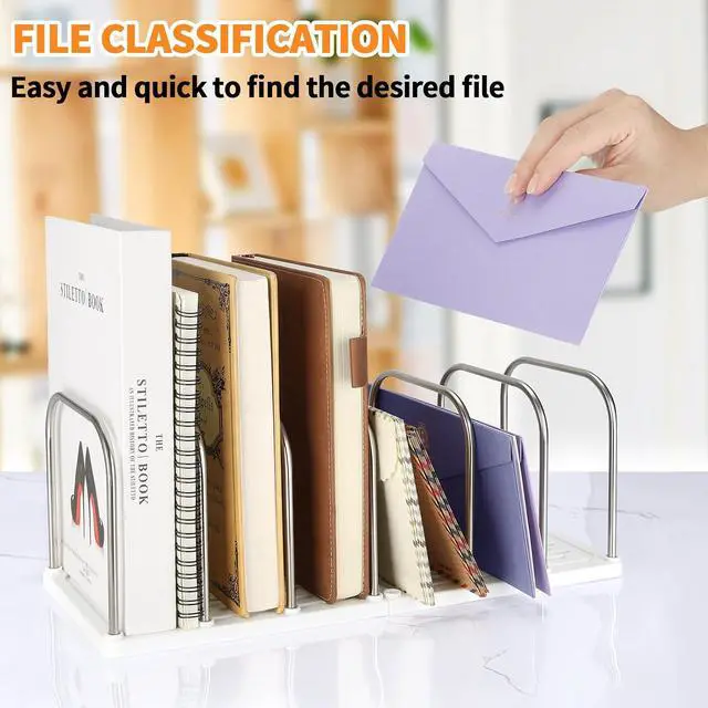 Alt view image 3 of 7 - LETURE Mail File Holder, Detachable Desktop Organizer for Letter Bill Notebook Book Mail File Pad, Adjustable Desk Divider Sorter for Office Home School Dormitory (White)