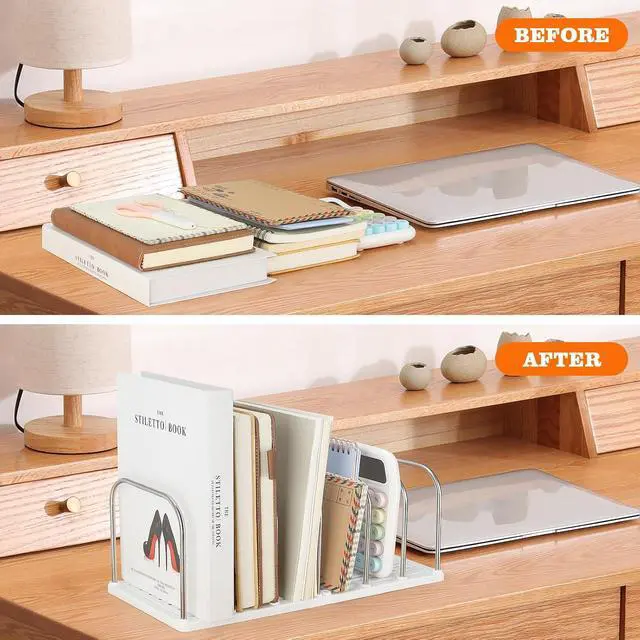 Alt view image 6 of 7 - LETURE Mail File Holder, Detachable Desktop Organizer for Letter Bill Notebook Book Mail File Pad, Adjustable Desk Divider Sorter for Office Home School Dormitory (White)