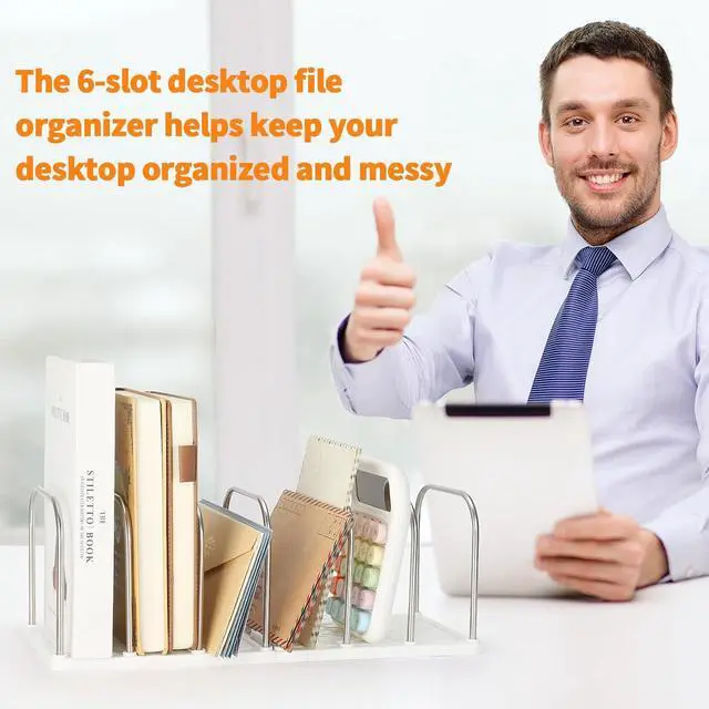 Alt view image 7 of 7 - LETURE Mail File Holder, Detachable Desktop Organizer for Letter Bill Notebook Book Mail File Pad, Adjustable Desk Divider Sorter for Office Home School Dormitory (White)