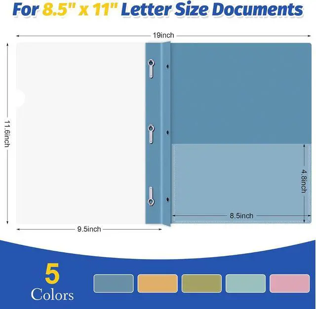 Alt view image 2 of 7 - Ndsox 5 Pack Clear Front Report Covers with 3-Prong Fasteners for 8.5"x11"