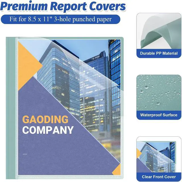 Alt view image 5 of 7 - Ndsox 5 Pack Clear Front Report Covers with 3-Prong Fasteners for 8.5"x11"