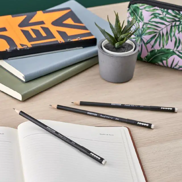 Alt view image 7 of 7 - Bostitch, Wood-Cased Pencil Plus, Retractable Eraser, American Cedar Wood, #2 HB, Round, Matte Black, Pre-sharpened, Six Pack