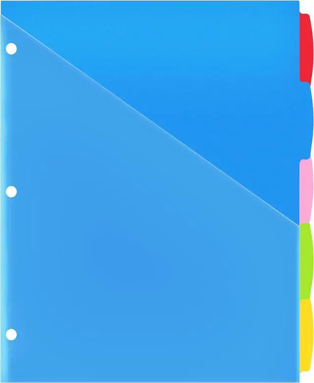 Alt view image 6 of 6 - Plastic 5-Tab Dividers with Clear Front Pockets -1 Set, Pocket Dividers for 3-Ring Binders, Multi-Color Binder Dividers