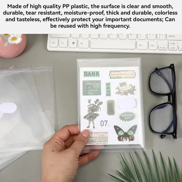 Alt view image 4 of 7 - 10 PCS Plastic Folders with Pockets, Transparent Envelopes with Snap Closure Reusable Small Plastics Envelope Plastic Expanding File Folder Folder for Documents Organizer for School and Office Supplie