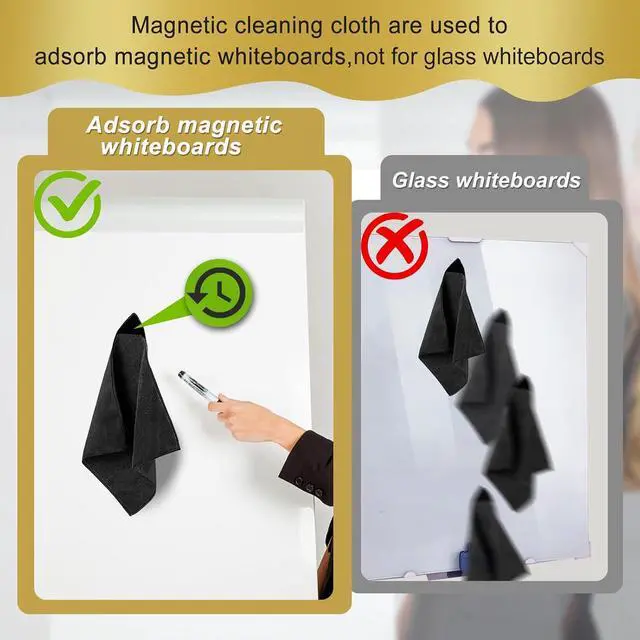 Alt view image 4 of 6 - 6 Pack Magnetic Cleaning Cloth Dry Erase Eraser for White Boards Whiteboard Cleaning Cloth for Dry Erase Board Reusable for Classroom Home Office (Black,10x10 Inch
