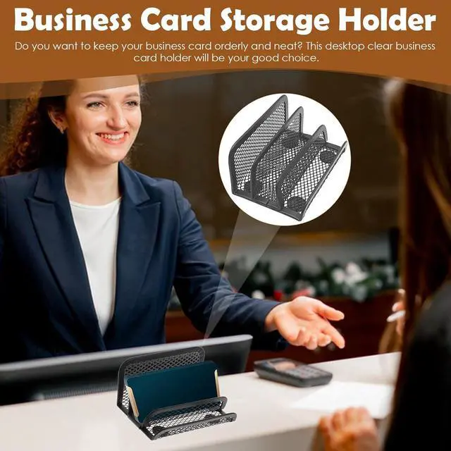 Alt view image 4 of 7 - Chris.W Desktop Stacking Business Card File Holder/Stand from, 3-Tier, Metal Mesh Collection (Black)