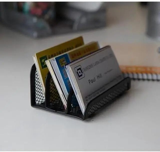 Alt view image 3 of 7 - Chris.W Desktop Stacking Business Card File Holder/Stand from, 3-Tier, Metal Mesh Collection (Black)