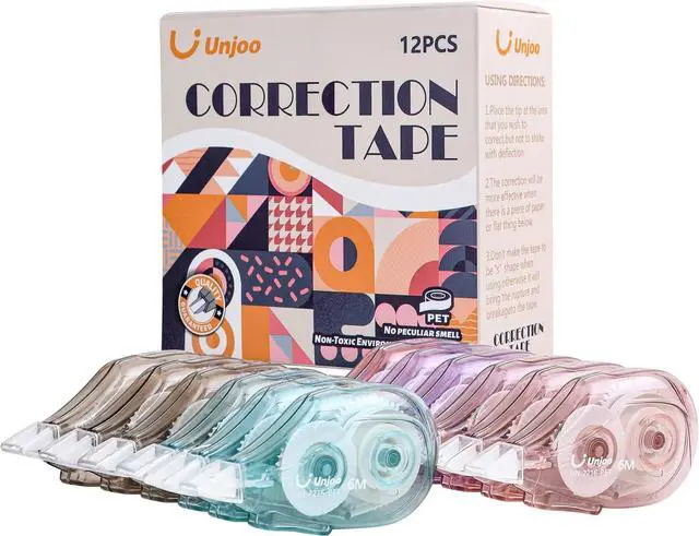 Main image of Unjoo White Correction Tape (12pack, 6M/256, Tape Width 0.2in, 4 colors)