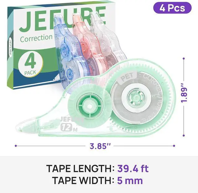 Alt view image 2 of 7 - 4 Pcs Core Correction Tape, 39.37 Ft, White, 0.2 in Width