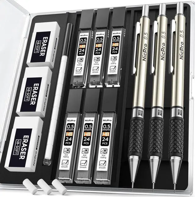 Main image of Nicpro 0.5 mm Art Mechanical Pencil Set in Storage Case, 3 PCS