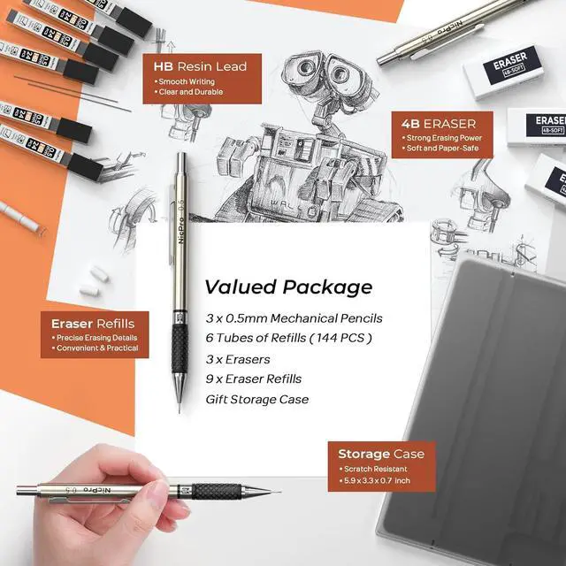 Alt view image 4 of 6 - Nicpro 0.5 mm Art Mechanical Pencil Set in Storage Case, 3 PCS