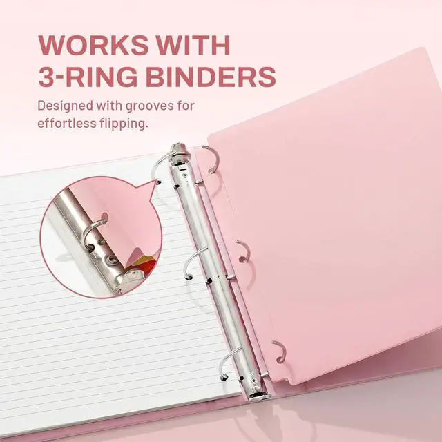 Alt view image 3 of 7 - SUNEE 3 Hole Pocket Folders (6 Pack, Pastel Color), Plastic Pocket Folders for 3 Ring Binder, 3-Hole Punched Folder with Pockets, for Kids, Students, Teachers, Office Staff
