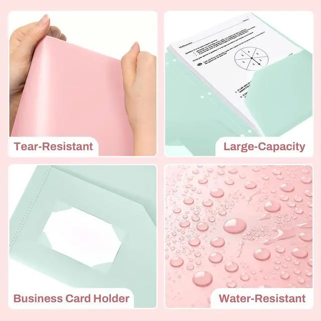 Alt view image 4 of 7 - SUNEE 3 Hole Pocket Folders (6 Pack, Pastel Color), Plastic Pocket Folders for 3 Ring Binder, 3-Hole Punched Folder with Pockets, for Kids, Students, Teachers, Office Staff