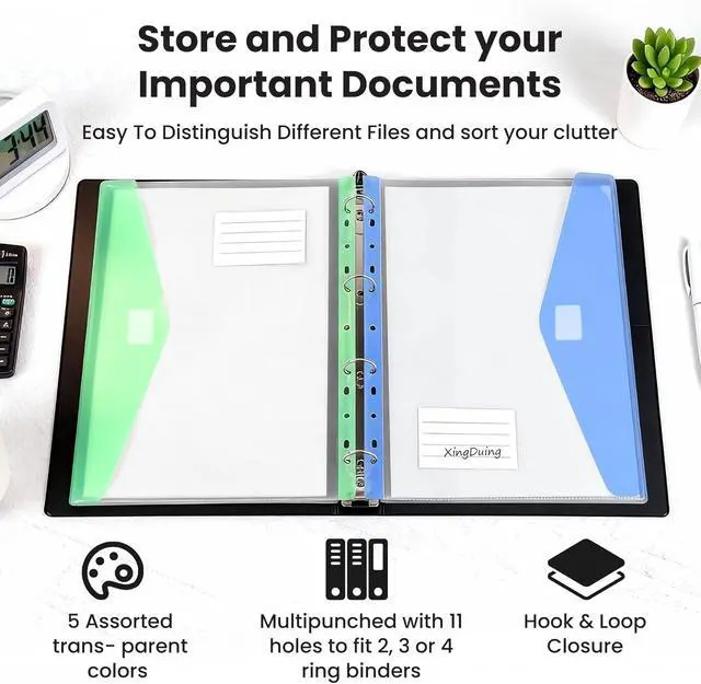Alt view image 3 of 7 - 11-Hole Binder Pockets, Fits Letter/A4 Size for 2/3/4 Ring Binder, 10 Pack