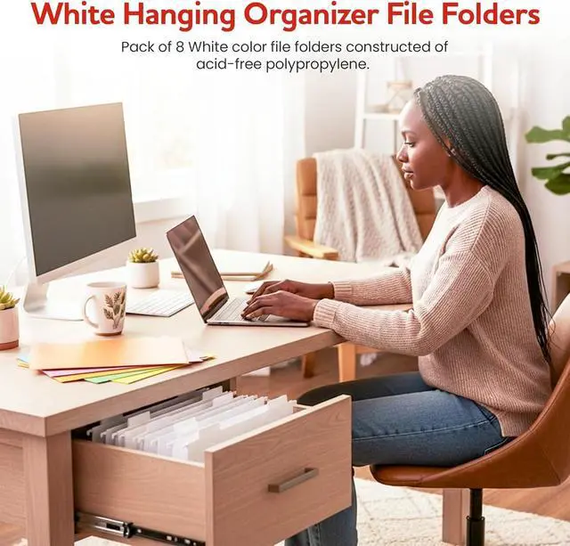 Alt view image 6 of 7 - White Hanging File Folders 8 Pack, Letter Size File Organization Folders for Home, Office, School & Filing Cabinets