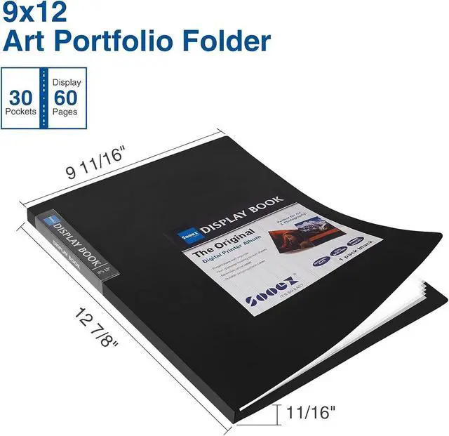 Alt view image 2 of 7 - Sooez 30-Pocket Binder with Plastic Sleeves 9x12, Heavy Duty Art Portfolio