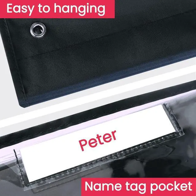 Alt view image 3 of 7 - Clear Storage Pocket Chart for Classroom & Office with 5 Nametag Pockets, 2 Overdoor Hangers Included, Hanging Wall File Organizer for File Folders, Assignments, Files, Scrapbook Papers & More
