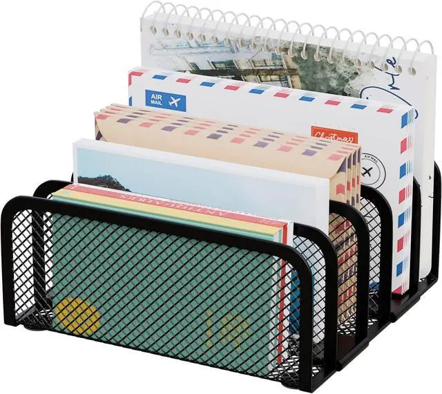 Main image of Mail Organizer Countertop, Metal File Holder with 5-Slot, Small Desk File Organizer for Letter, Bill, Mail Sorter, Desktop Letter Folder Holders for Office, Home, School (Black)
