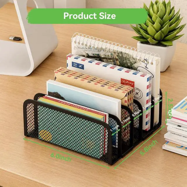 Alt view image 2 of 6 - Mail Organizer Countertop, Metal File Holder with 5-Slot, Small Desk File Organizer for Letter, Bill, Mail Sorter, Desktop Letter Folder Holders for Office, Home, School (Black)