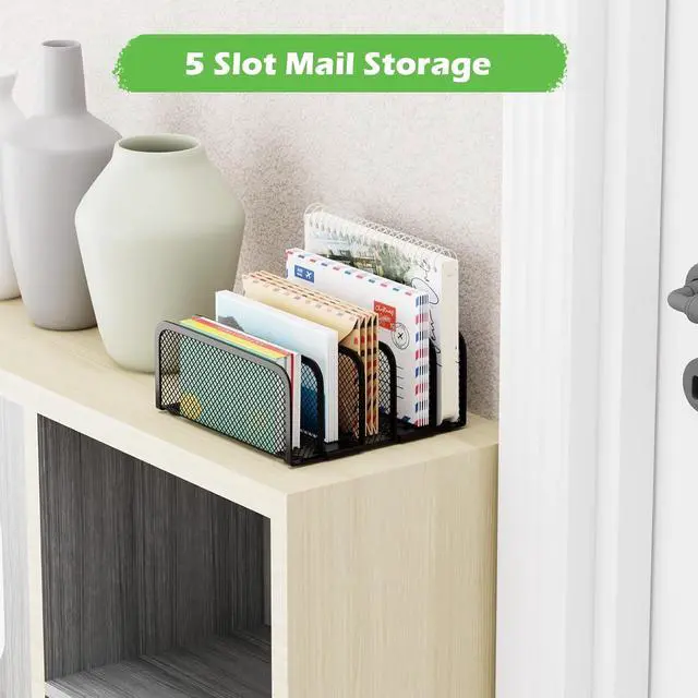 Alt view image 5 of 6 - Mail Organizer Countertop, Metal File Holder with 5-Slot, Small Desk File Organizer for Letter, Bill, Mail Sorter, Desktop Letter Folder Holders for Office, Home, School (Black)