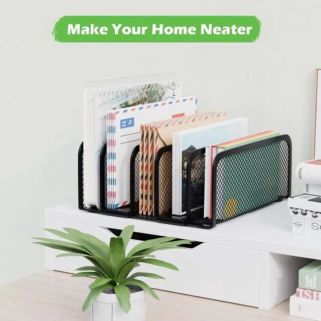 Alt view image 6 of 6 - Mail Organizer Countertop, Metal File Holder with 5-Slot, Small Desk File Organizer for Letter, Bill, Mail Sorter, Desktop Letter Folder Holders for Office, Home, School (Black)