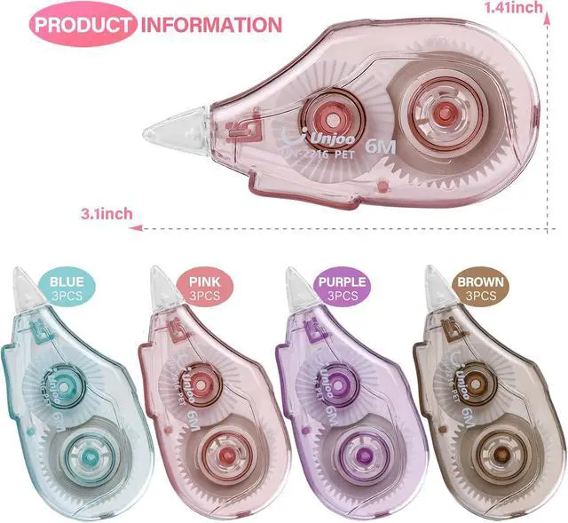 Alt view image 2 of 7 - Unjoo White Correction Tape (12pack, 6M/256, Tape Width 0.2in, 4 colors)