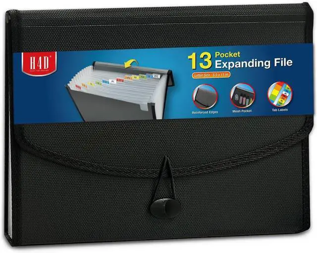 Main image of H4D 13-Pocket Accordion File Organizer, Expanding File Folder, Black