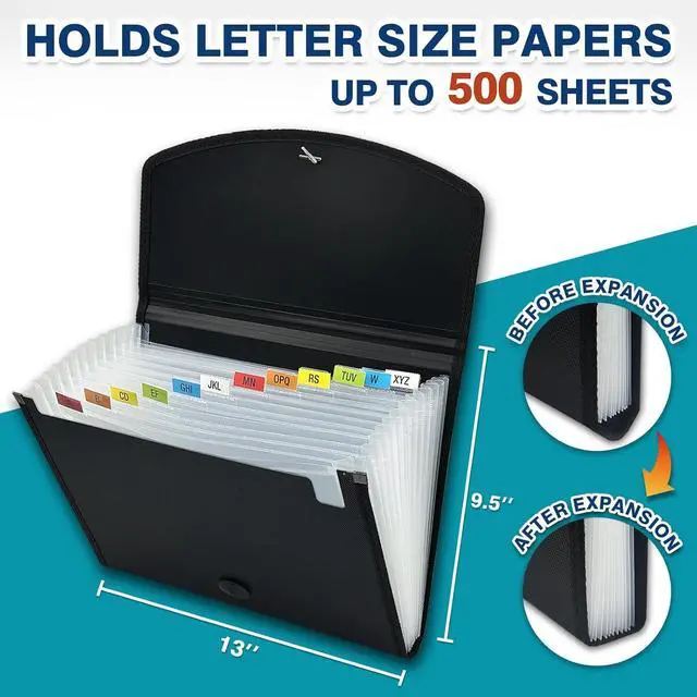 Alt view image 4 of 7 - H4D 13-Pocket Accordion File Organizer, Expanding File Folder, Black