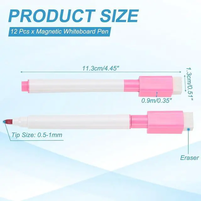 Alt view image 2 of 6 - PATIKIL Whiteboard Pen, Fine Tip Dry Erase Rose Red White Board Markers with Eraser Whiteboard Calendar Supplies for Classroom Office, 12 Pcs, 0.5-1mm Tip