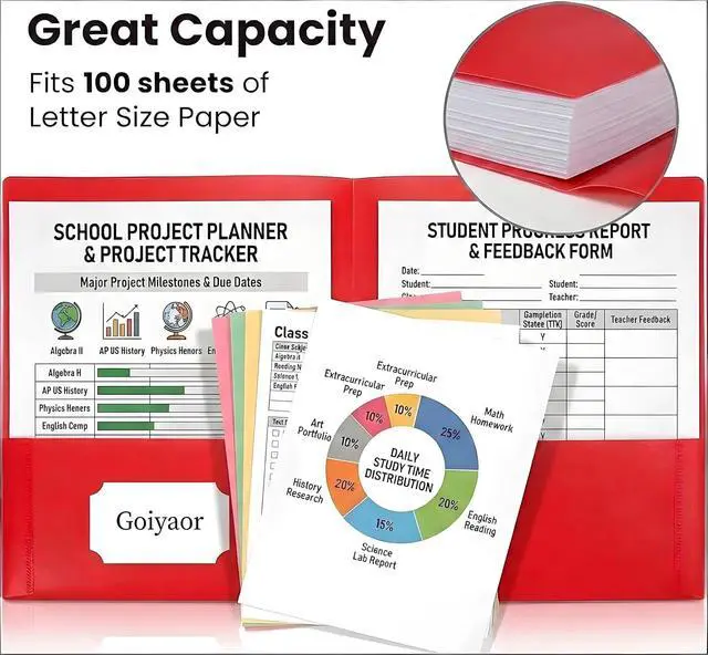 Alt view image 4 of 6 - 6 Pack Plastic Folders with Pockets, 6 Assorted Colors, 2 Pocket Folders for Documents, Heavy Duty Poly Pocket Folders with Business Card Slot, File Folders for Office School Home Organization