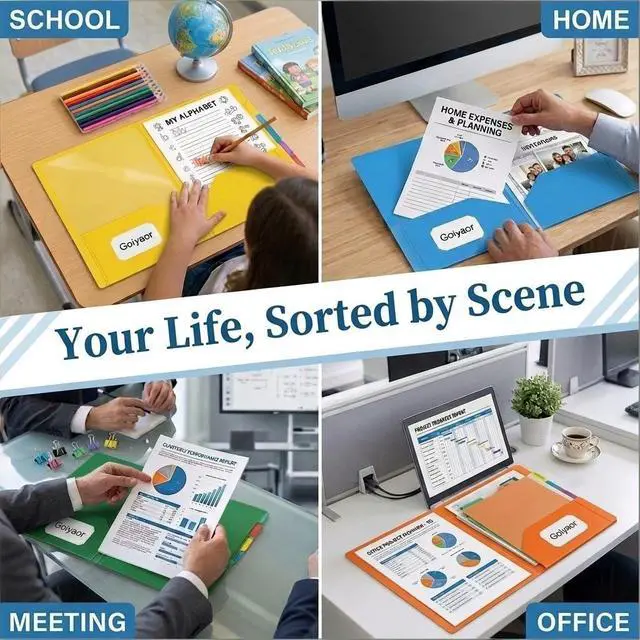 Alt view image 5 of 6 - 6 Pack Plastic Folders with Pockets, 6 Assorted Colors, 2 Pocket Folders for Documents, Heavy Duty Poly Pocket Folders with Business Card Slot, File Folders for Office School Home Organization