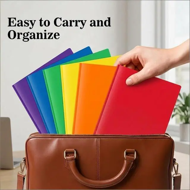 Alt view image 6 of 6 - 6 Pack Plastic Folders with Pockets, 6 Assorted Colors, 2 Pocket Folders for Documents, Heavy Duty Poly Pocket Folders with Business Card Slot, File Folders for Office School Home Organization