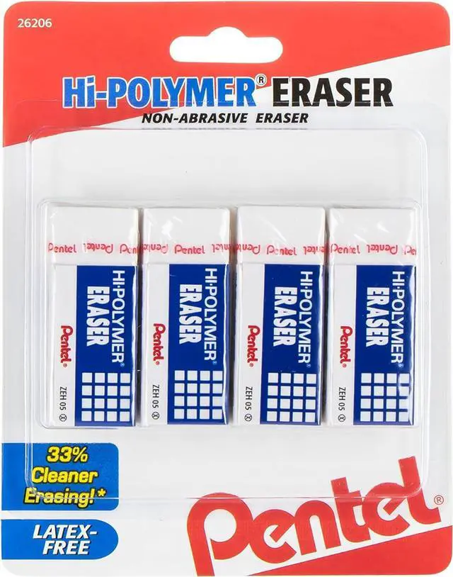 Main image of Pentel Hi-Polymer Block Eraser Small White, Pack of 4 (ZEH05BP4)
