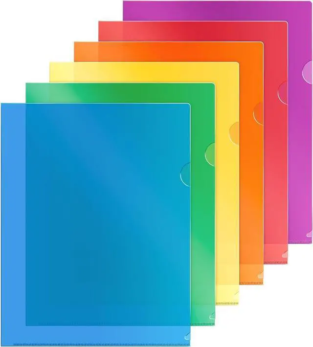 Main image of Dunwell Clear Plastic Folders for Documents (12 Pack, Assorted Colors) - Letter Size Plastic File Folder Sleeves 8.5x11 - Durable & Tear-Resistant Poly Document Folder Jackets for School Office & Home
