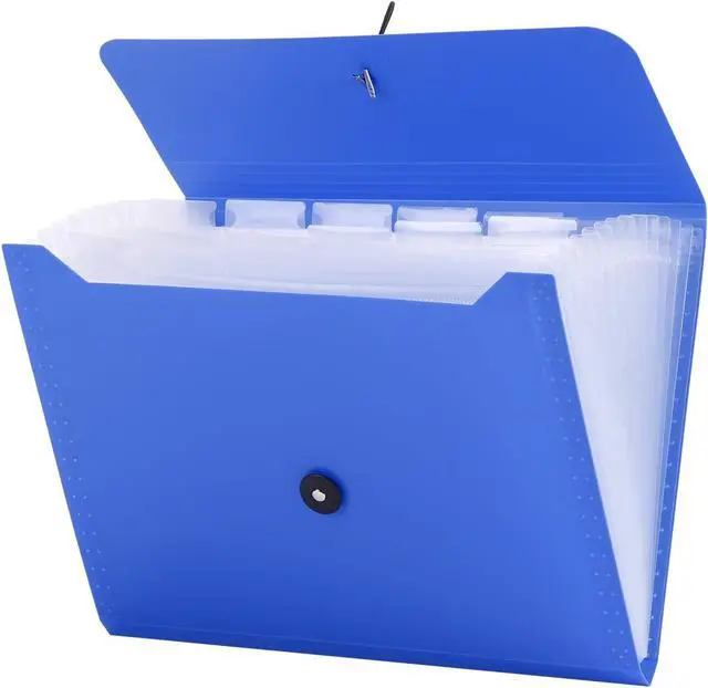 Main image of A4 Paper Document Organizer Expanding File Folder with 13 Pockets Accordion File Holder with Tabs for Home School Office, Blue Plastic Material