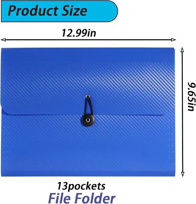 Alt view image 3 of 7 - A4 Paper Document Organizer Expanding File Folder with 13 Pockets Accordion File Holder with Tabs for Home School Office, Blue Plastic Material