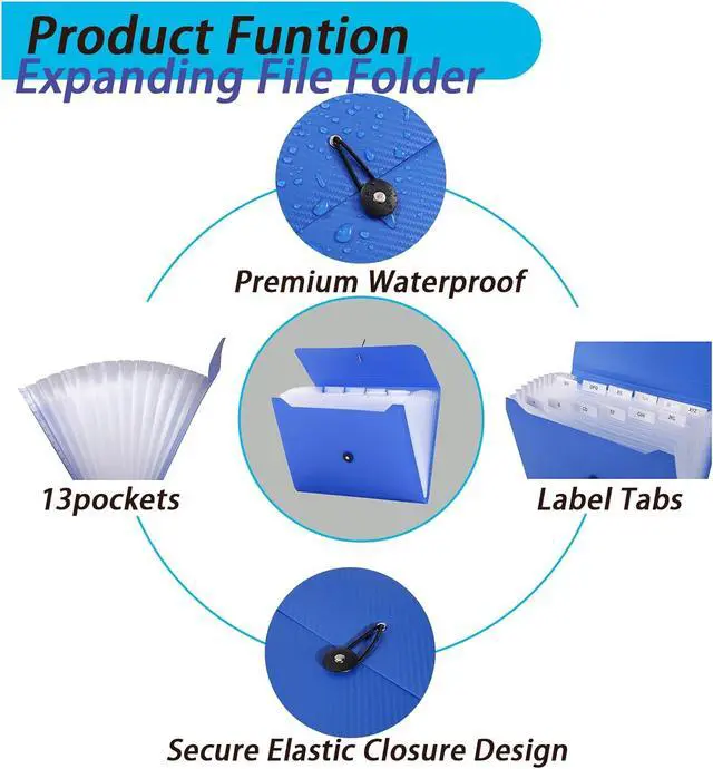 Alt view image 4 of 7 - A4 Paper Document Organizer Expanding File Folder with 13 Pockets Accordion File Holder with Tabs for Home School Office, Blue Plastic Material