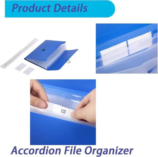 Alt view image 5 of 7 - A4 Paper Document Organizer Expanding File Folder with 13 Pockets Accordion File Holder with Tabs for Home School Office, Blue Plastic Material