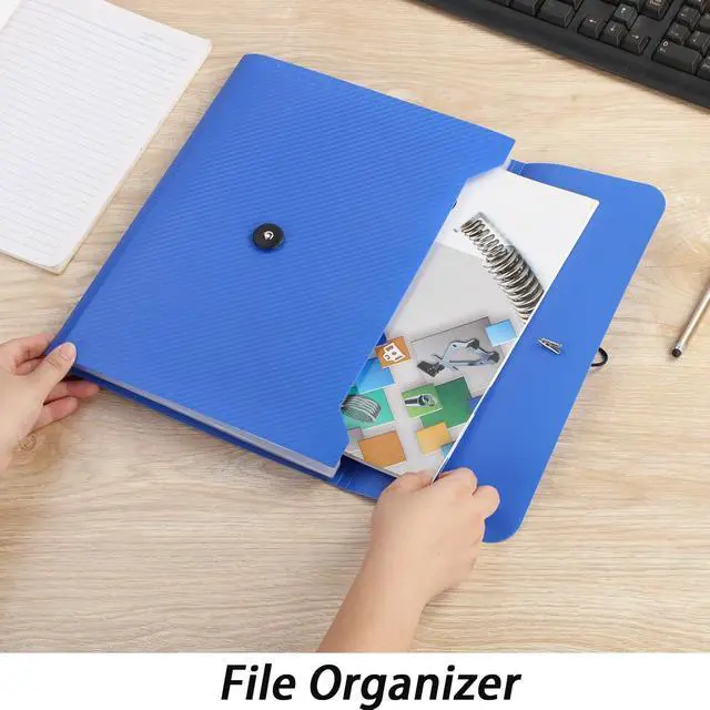 Alt view image 7 of 7 - A4 Paper Document Organizer Expanding File Folder with 13 Pockets Accordion File Holder with Tabs for Home School Office, Blue Plastic Material