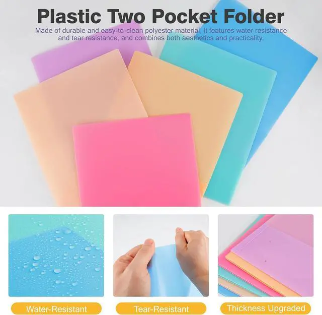 Alt view image 2 of 7 - Zzrywuty Plastic Folders with Pockets 6 Pack, Heavy Duty 2-Pocket File Folders with Business Card Slot, Pastel Colors, Letter Size for Schoolwork & Office