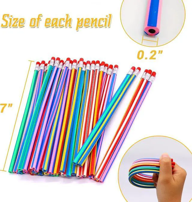 Alt view image 2 of 7 - 40 Pcs 7 Inch Flexible Pencils,Soft Novelty Pencil,Multi Colored Striped Soft Pencil with Eraser for Kids Gift