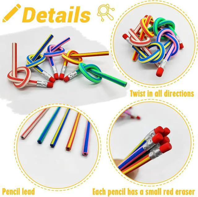 Alt view image 3 of 7 - 40 Pcs 7 Inch Flexible Pencils,Soft Novelty Pencil,Multi Colored Striped Soft Pencil with Eraser for Kids Gift