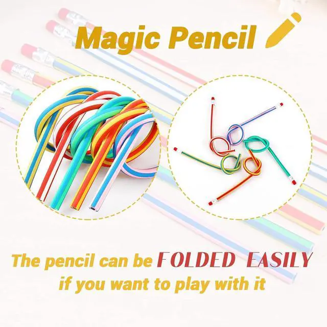 Alt view image 5 of 7 - 40 Pcs 7 Inch Flexible Pencils,Soft Novelty Pencil,Multi Colored Striped Soft Pencil with Eraser for Kids Gift